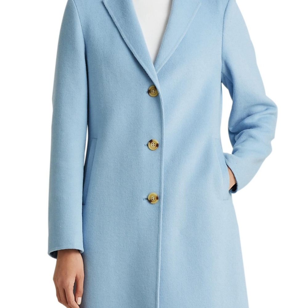 Powder blue Ralph Lauren double wool reefer coat